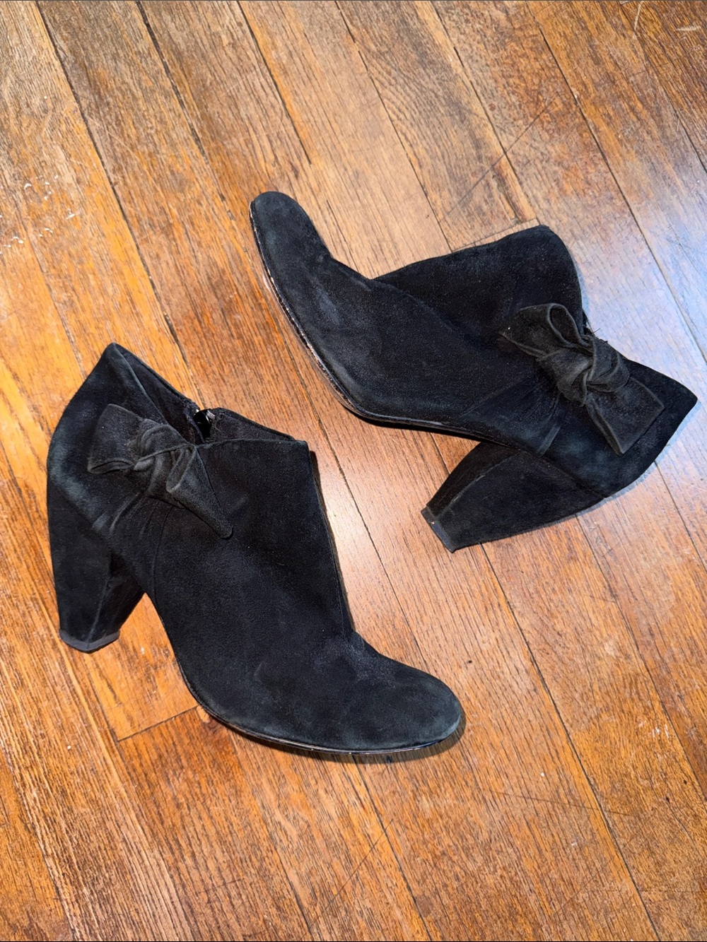 Report Black Suede Ankle Boots with Bow Accent